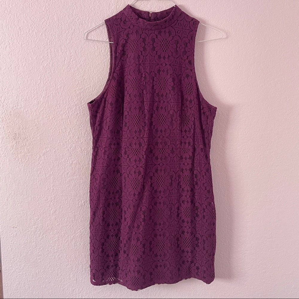 High neck plum lace dress